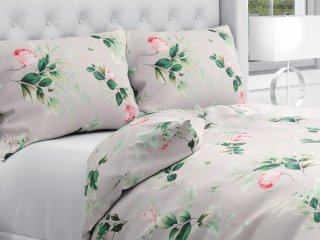 Bavlnené posteľné obliečky Sandra SA-452 Ružové kvety na sivom - Biante.sk