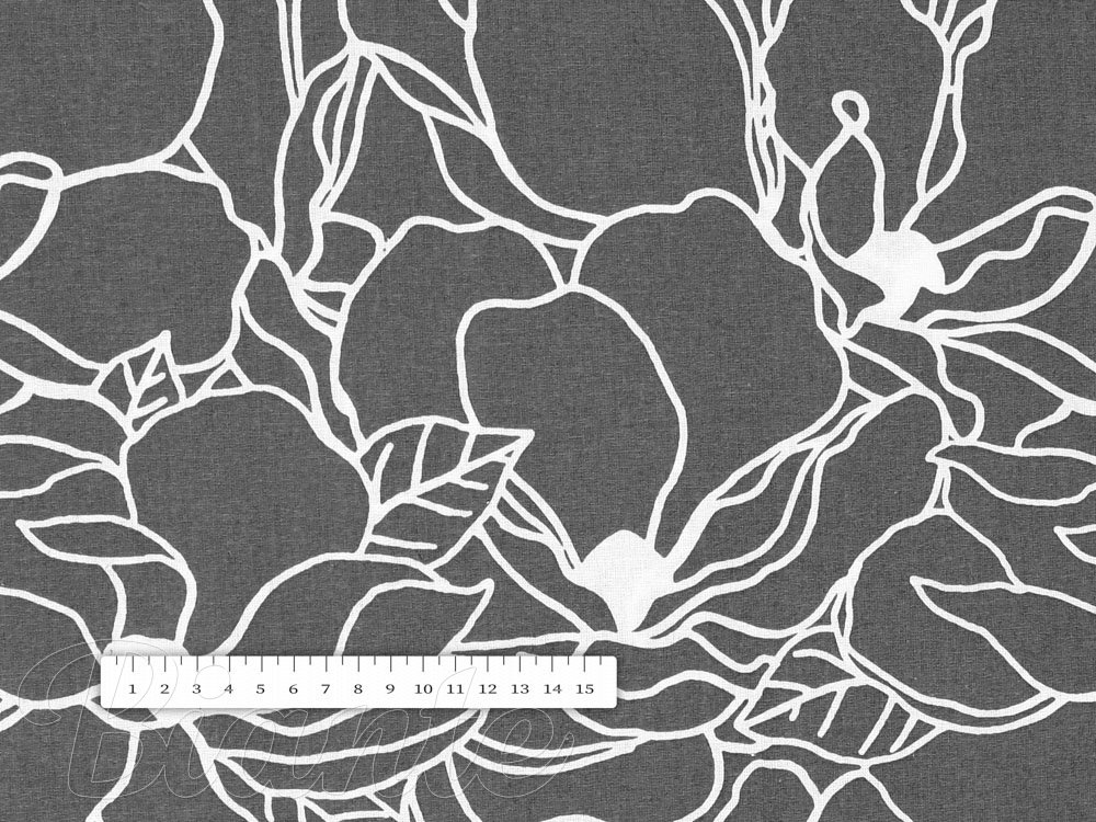 Bavlnená látka/plátno Sandra SA-269 Biele designové kvety na sivom - šírka 145 cm - detail 2 - Biante.sk