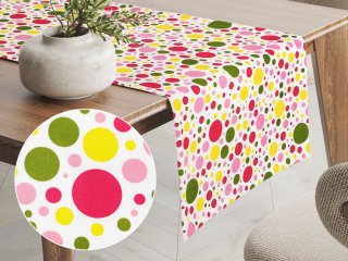 Bavlnený behúň na stôl Sandra SA-209 Ružové a žlté bodky na bielom - Biante.sk