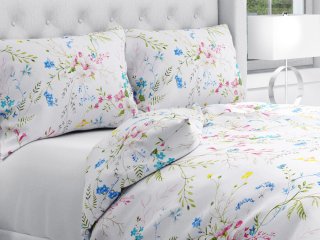 Bavlnené posteľné obliečky Sandra SA-453 Modro-ružové kvety na bielom - Biante.sk