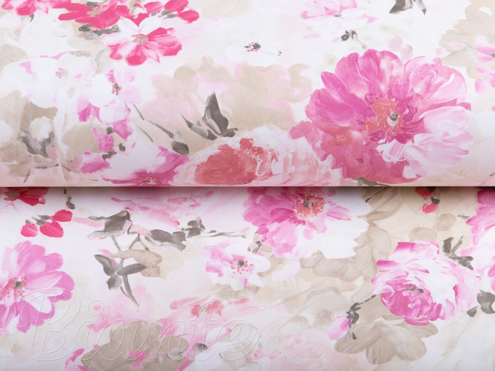 Dekoračná látka PM-030 Ružové maľované kvety - šírka 150 cm - detail 4 - Biante.sk