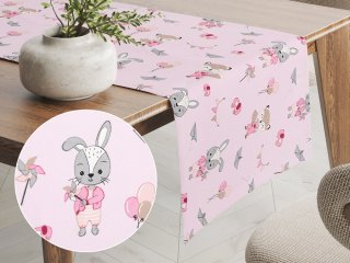 Dětský bavlněný běhoun na stůl Sandra SA-466 Zajíčci a lišky s balónky na růžovém - Biante.cz