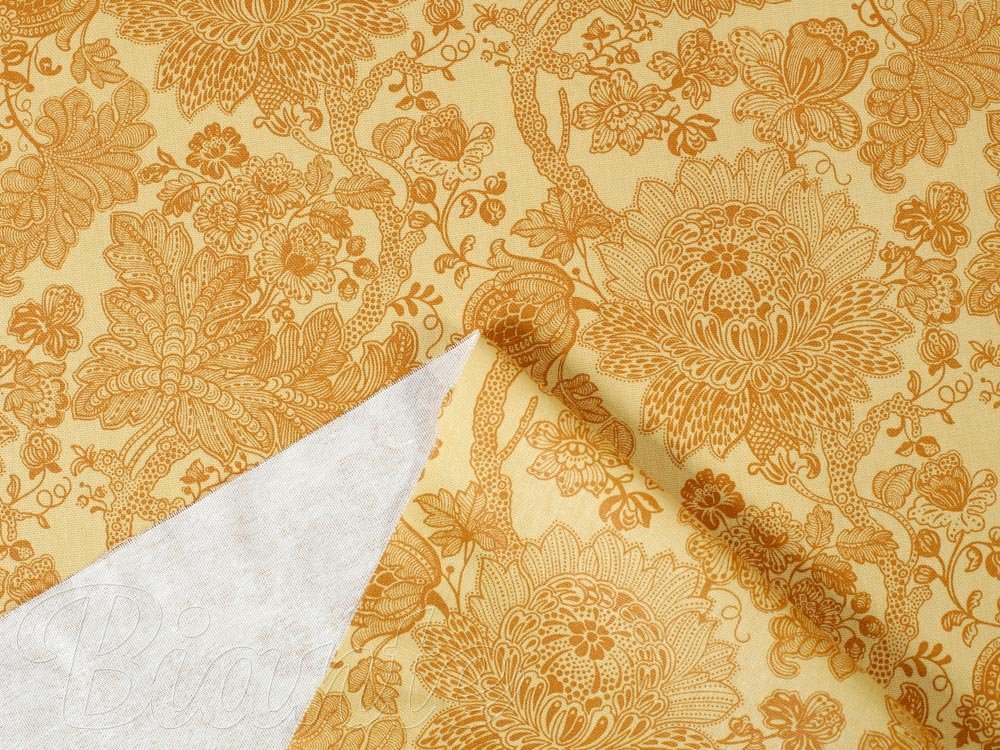 Bavlnená látka Melisa ML-001 Orientálne kvety na svetlo žltom - šírka 140 cm - detail 3 - Biante.sk