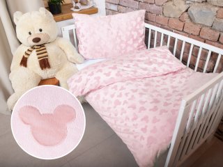 Detské posteľné obliečky do postieľky hladké MKH-002 Mickey - Púdrovo ružové - Biante.sk