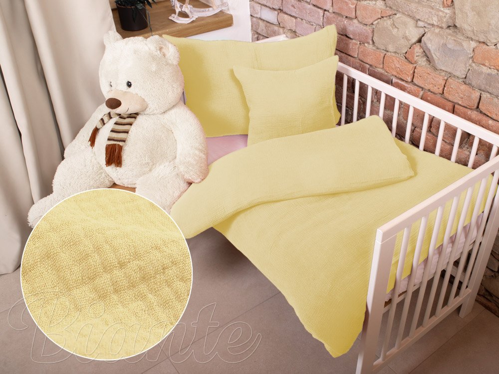 Detské mušelínové posteľné obliečky do postieľky Nature MSN-003 Pastelovo žlté - Rozmer posteľných obliečok: Do postieľky 100x135 a 40x60 cm