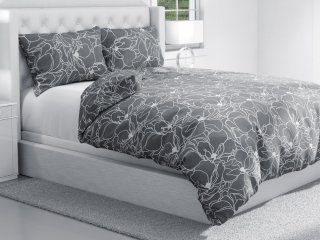 Bavlnené posteľné obliečky Sandra SA-269 Biele designové kvety na sivom - detail 1 - Biante.sk