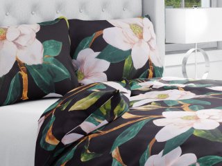 Bavlnené posteľné obliečky Sandra SA-300 Kvety magnólie na čiernom - Biante.sk