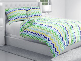 Bavlnené posteľné obliečky Sandra SA-378 Zeleno-modro-žlté cik-cak pásiky - detail 1 - Biante.sk