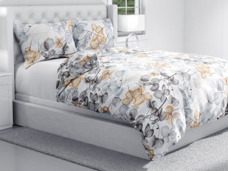 Bavlnené posteľné obliečky Sandra SA-367 Sivo-oranžové kvety na bielom - detail 1 - Biante.sk