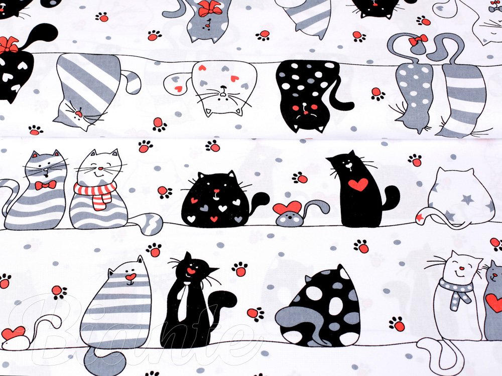 Dětská bavlněná látka/plátno Sandra SA-127 Černo bílé kočky na bílém - šířka 160 cm - detail 4 - Biante.cz