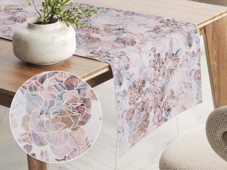 Dekoračný behúň na stôl Rongo RGP-501 Ružovo-fialkové kvety na bielom - Biante.sk