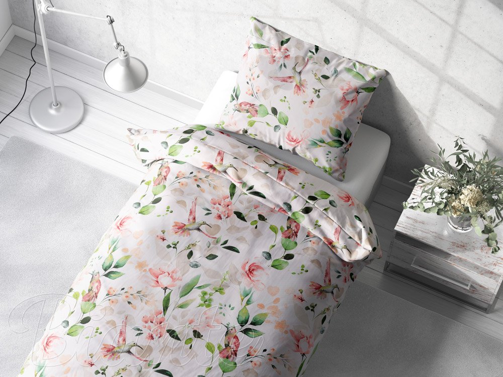 Bavlnené posteľné obliečky Sandra SA-432 Vtáci medzi kvetmi - detail 3 - Biante.sk