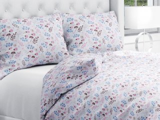 Bavlnené posteľné obliečky Sandra SA-332 Modro-ružové vetvičky s lístkami - Biante.sk
