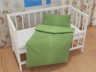 Detské bavlnené posteľné obliečky do postieľky Sandra SA-336 Biele bodky na zelenom - detail 1 - Biante.sk