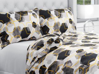 Bavlnené posteľné obliečky Sandra SA-482 Sivo-čierne mramorové hexagóny - Biante.sk
