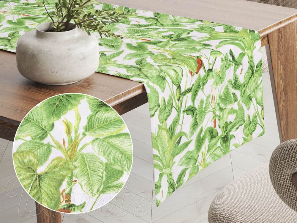 Bavlnený behúň na stôl Sandra SA-297 Zelené izbové rastliny na bielom - Biante.sk