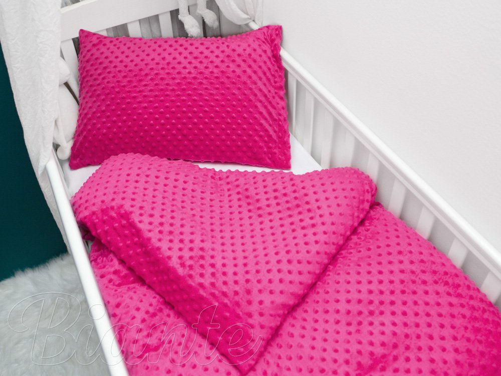Detské posteľné obliečky do postieľky Minky 3D bodky MKP-018 Purpurové - Rozmer posteľných obliečok: Do postieľky 90x130 a 40x60 cm