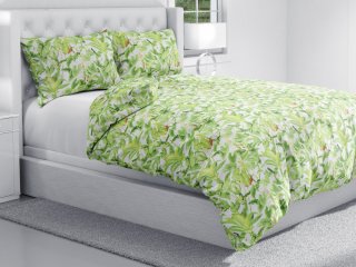 Bavlnené posteľné obliečky Sandra SA-297 Zelené izbové rastliny na bielom - detail 1 - Biante.sk