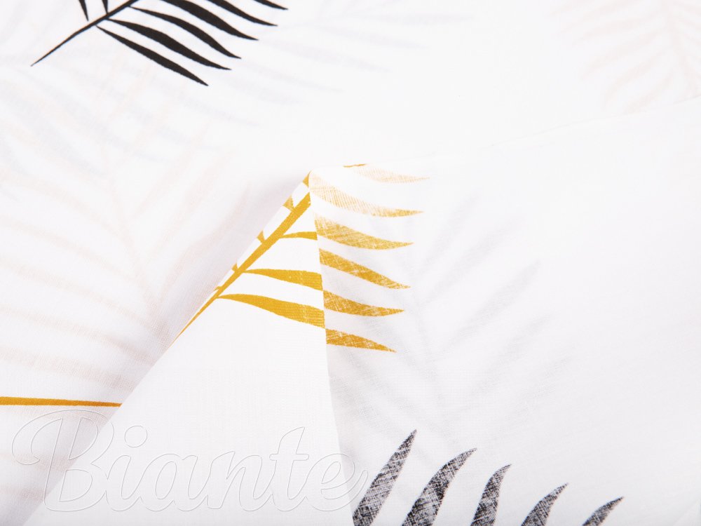 Bavlnená látka/plátno Sandra SA-219 Zlaté a černé palmové listy na bílém - šírka 160 cm - detail 2 - Biante.sk