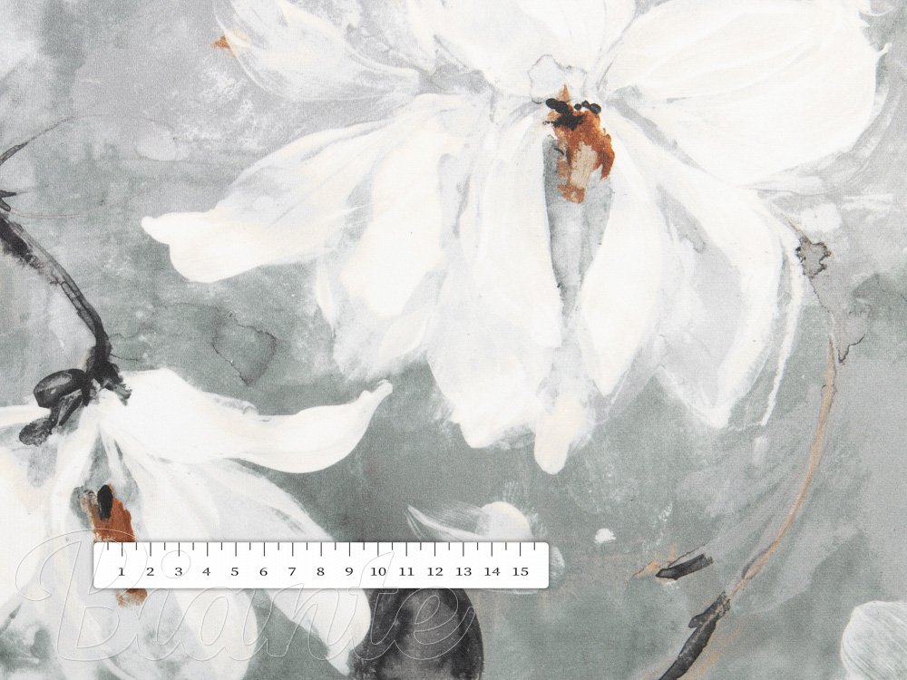 Zamatová látka Tamara TMR-016 Designové kvetiny na sivozelenom - šírka 155 cm - detail 4 - Biante.sk