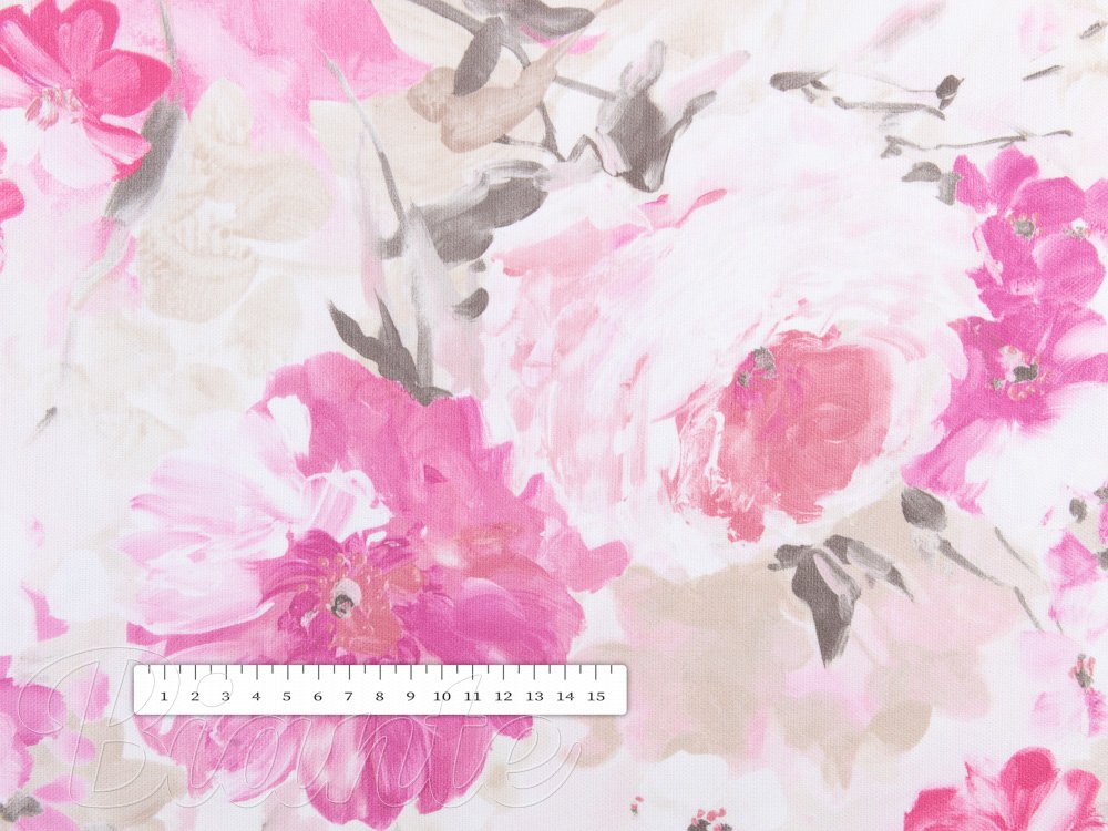 Dekorační látka PM-030 Růžové malované květy - šířka 150 cm - detail 2 - Biante.cz