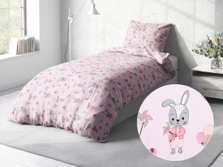 Detské bavlnené posteľné obliečky Sandra SA-466 Zajačikovia a líšky s balónikmi na ružovom - Biante.sk