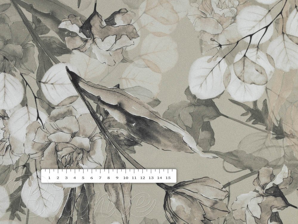 Teflonová látka na ubrusy TF-057 Květy s eukalyptem na hnědobéžovém - šířka 155 cm - detail 4 - Biante.cz
