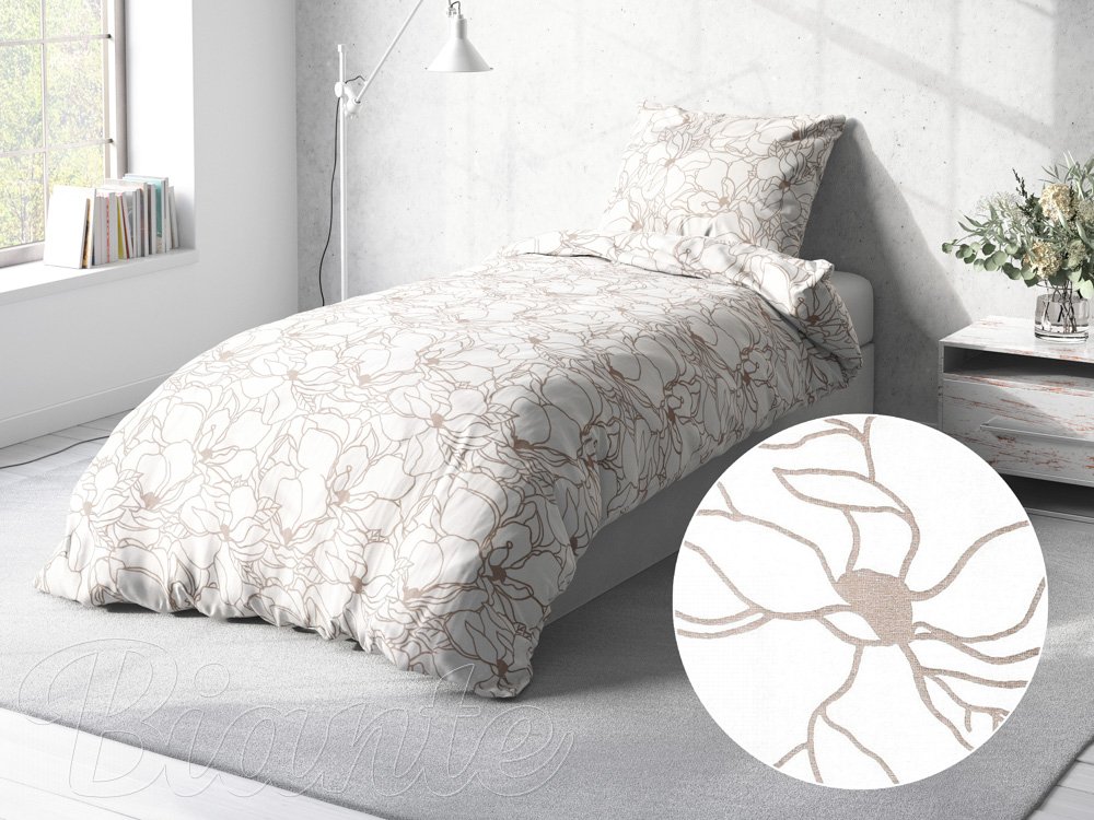 Bavlnené posteľné obliečky Sandra SA-268 Béžové designové kvety na bielom - detail 2 - Biante.sk