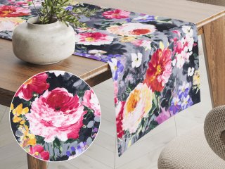Dekoračný behúň na stôl PM-020 Maľované kvety na sivom - Biante.sk