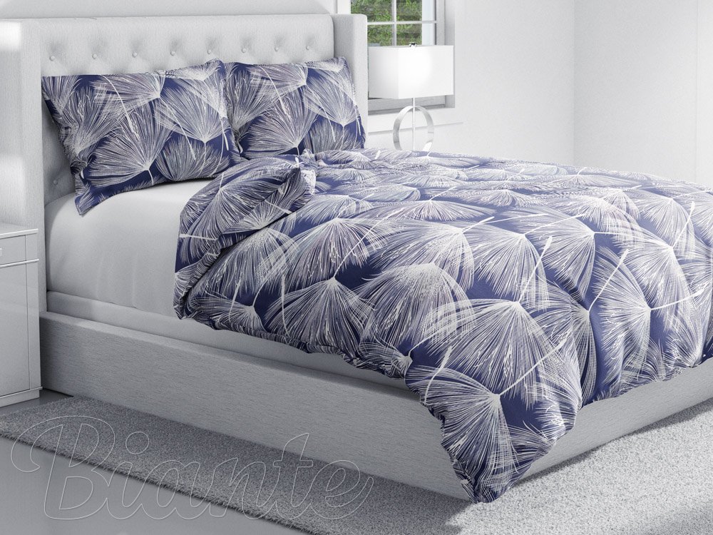 Bavlnené posteľné obliečky Sandra SA-414 Biele abstraktné páperie na modrom - detail 1 - Biante.sk