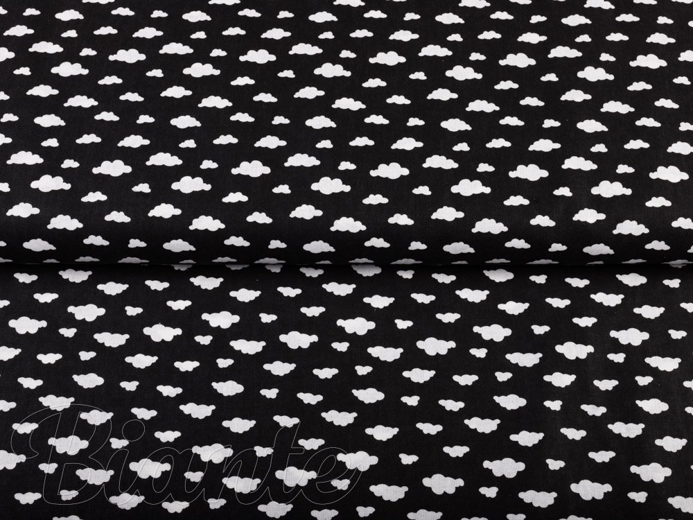 Detská bavlnená látka/plátno Sandra SA-306 Biele obláčiky na čiernom - šírka 160 cm - detail 2 - Biante.sk