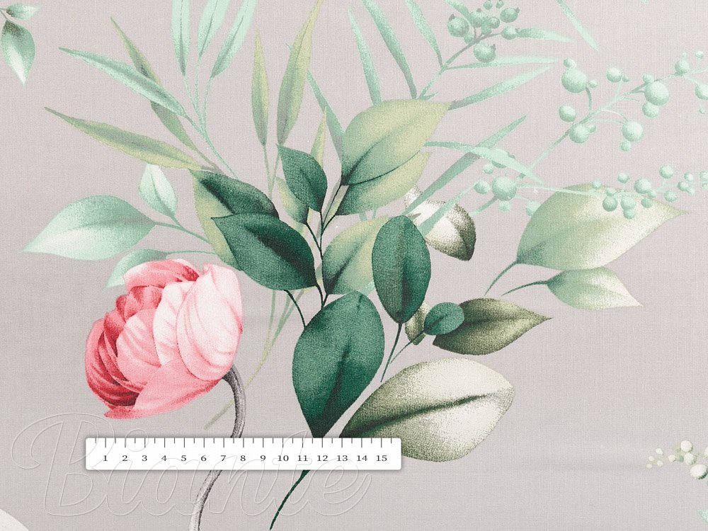 Bavlnená látka/plátno Sandra SA-452 Ružové kvety na sivom - šírka 160 cm - detail 3 - Biante.sk