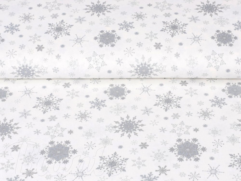 Vánoční bavlněná látka/plátno Sandra SA-116 Stříbrné sněhové vločky na bílém - šířka 150 cm - detail 4 - Biante.cz
