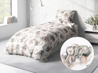 Detské bavlnené posteľné obliečky Sandra SA-462 Slony so sivohnedou dúhou na bielom - Biante.sk