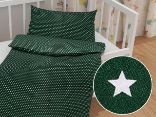 Detské bavlnené posteľné obliečky do postieľky Sandra SA-350 Biele hviezdičky na tmavo zelenom - Biante.sk