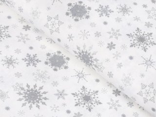 Vánoční bavlněná látka/plátno Sandra SA-116 Stříbrné sněhové vločky na bílém - šířka 150 cm - detail 1 - Bi