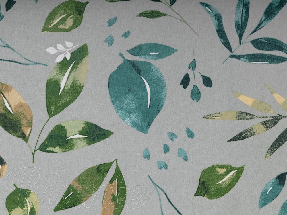 Bavlnená látka/plátno Sandra SA-430 Modro-zelené listy na sivom - šírka 160 cm - detail 5 - Biante.sk