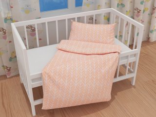 Detské bavlnené posteľné obliečky do postieľky Sandra SA-213 Listy na marhuľovo oranžovom - detail 1 - Biante.sk