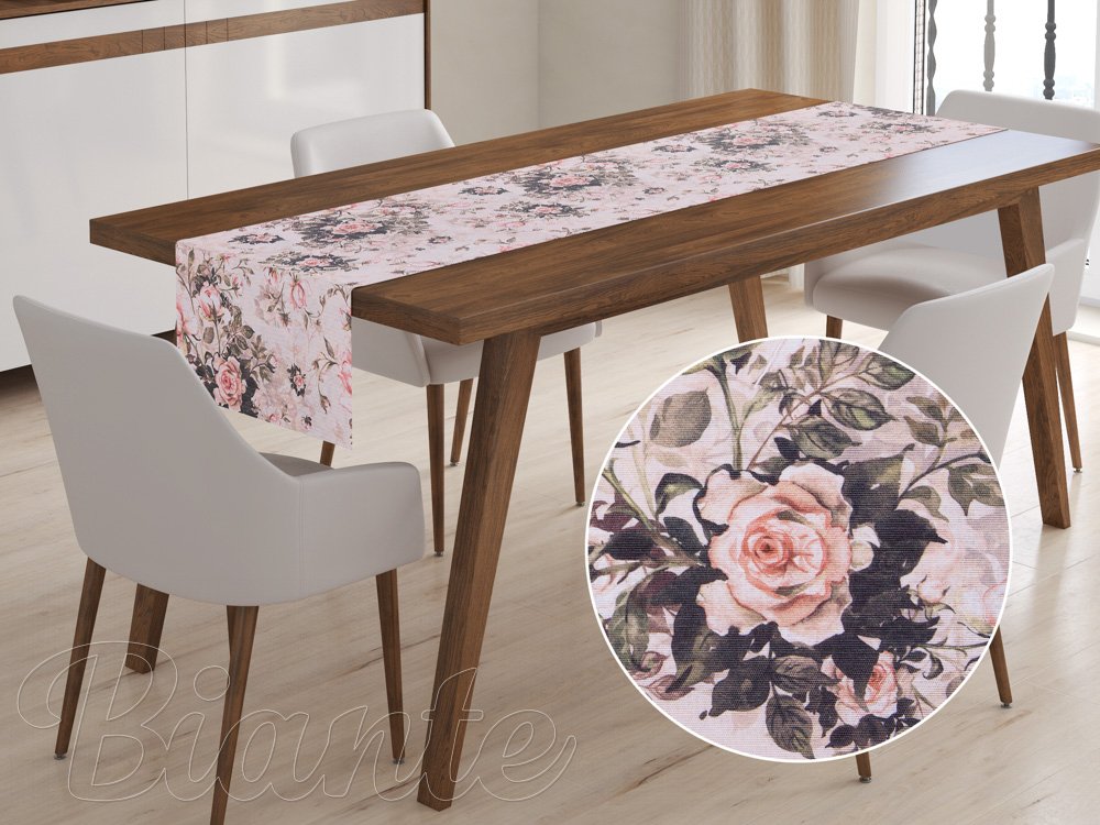 Dekoračný behúň na stôl Leona LN-092 Popínavé ruže na ružovom - Biante.sk