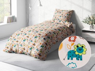 Detské bavlnené posteľné obliečky Sandra SA-008 Tyrkysové a oranžové zvieratká z džungle - Biante.sk