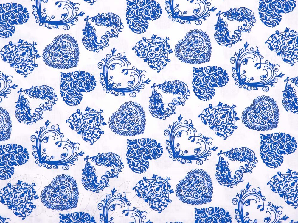 Bavlnená látka/plátno Sandra SA-157 Tmavo modré srdcia na bielom - šírka 140 cm - detail 2 - Biante.sk