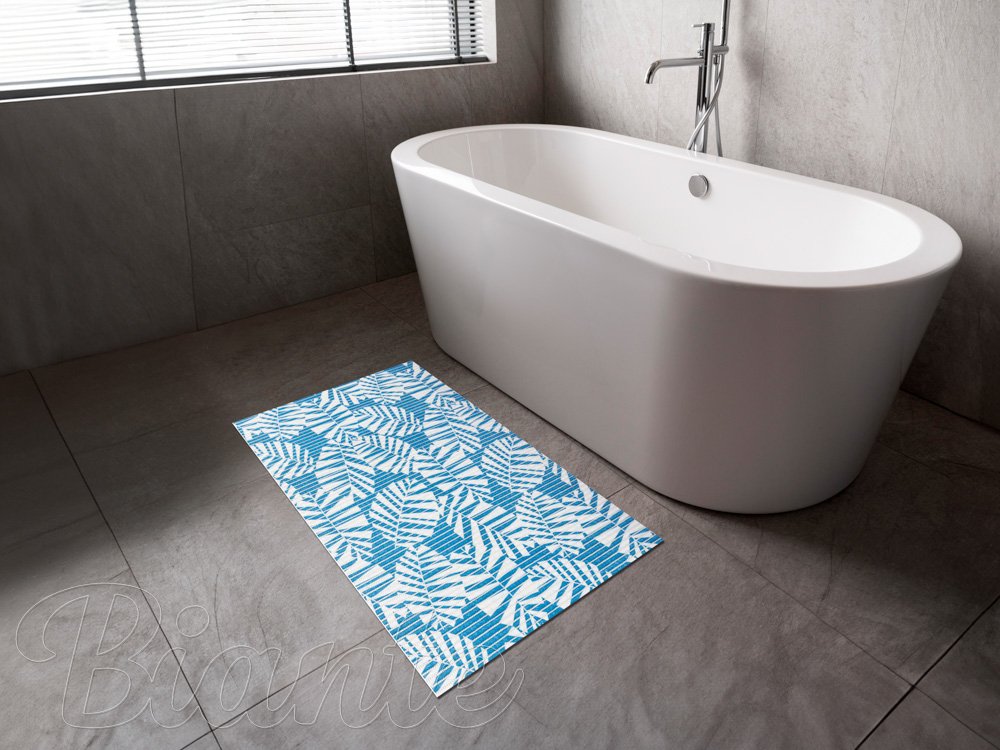 Kúpeľňová penová rohož / predložka PRO-042 Modro-biele listy - metráž šírka 65 cm - detail 2 - Biante.sk