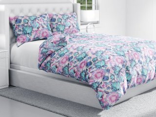 Bavlnené posteľné obliečky Sandra SA-237 Tyrkysovo ružové orientálne kvety - detail 1 - Biante.sk