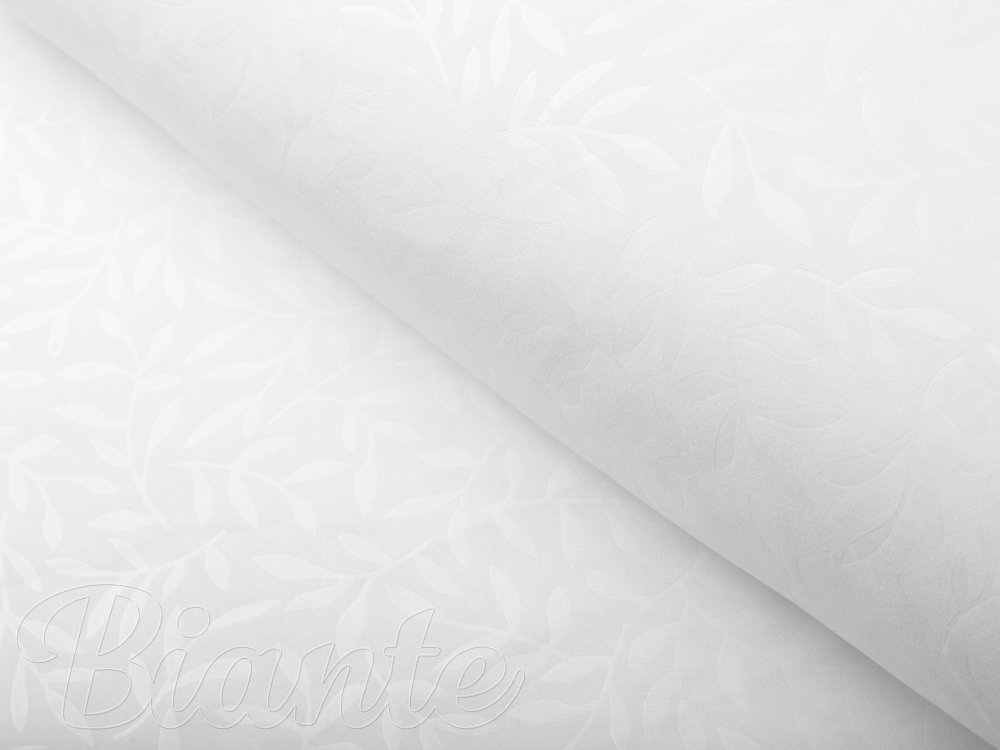 Dekorační látka Sofia SF-001 Bílé vyrážené větvičky s lístky - šířka 160 cm