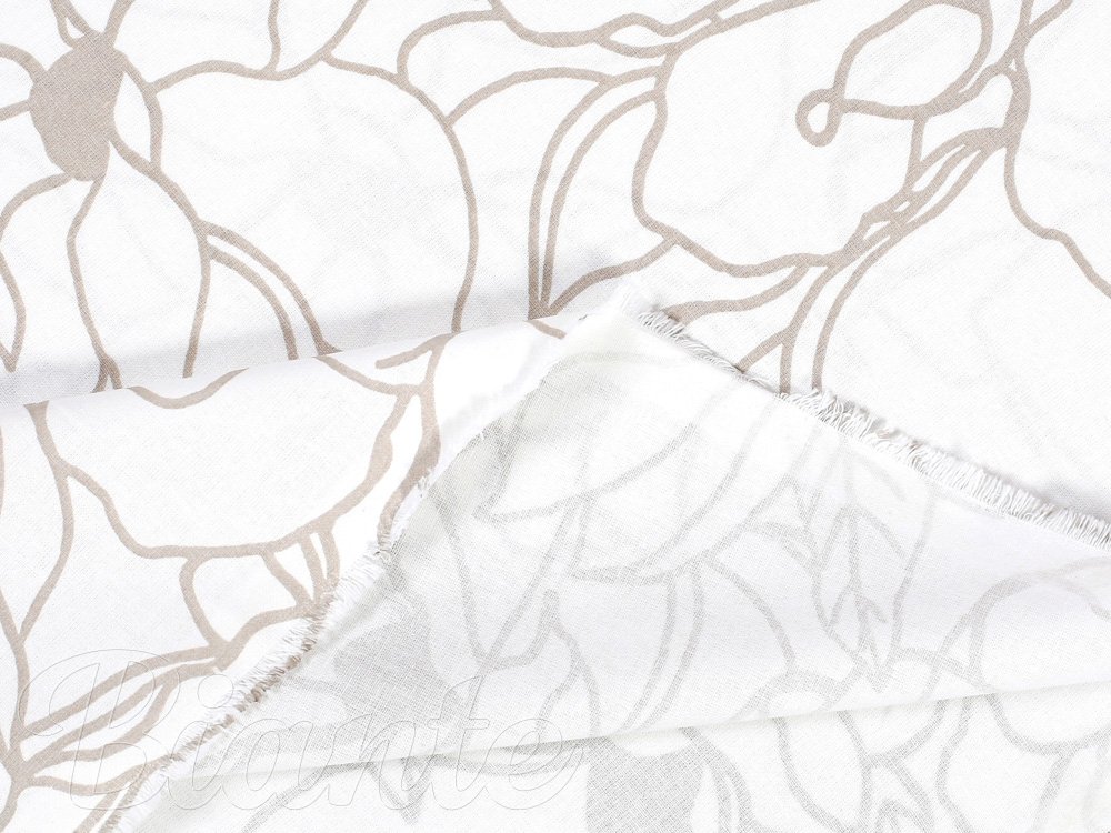 Bavlnená látka/plátno Sandra SA-268 Béžové designové kvety na bielom - šírka 145 cm - detail 3 - Biante.sk