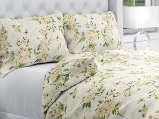 Bavlnené posteľné obliečky Sandra SA-473 Pivonky s motýlikmi na vanilkovom - Biante.sk