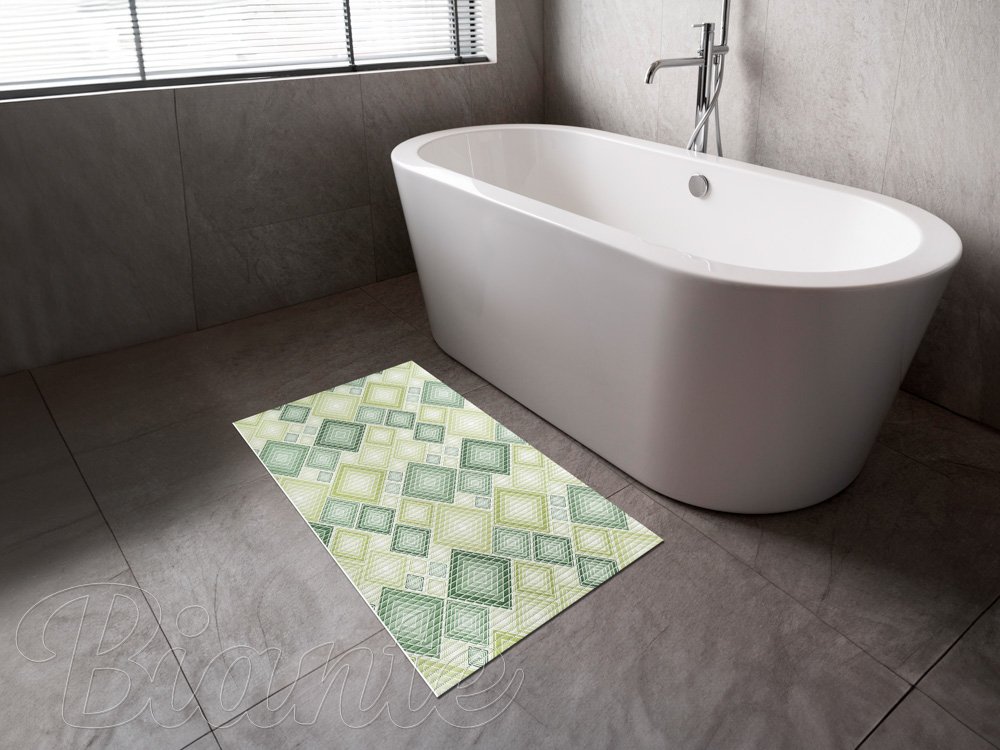 Kúpeľňová penová rohož / predložka PRO-069 Zelené designové štvorce - metráž šírka 65 cm - detail 2 - Biante.sk
