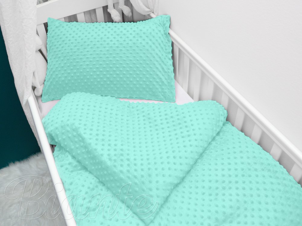 Detské posteľné obliečky do postieľky Minky 3D bodky MKP-003 Mintové - Rozmer posteľných obliečok: Do postieľky 90x130 a 40x60 cm