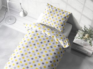 Detské bavlnené posteľné obliečky Sandra SA-203 Žlto-sivé hviezdy - detail 1 - Biante.sk