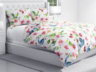 Bavlnené posteľné obliečky Sandra SA-383 Ružovočervené kvety s motýlikmi - detail 1 - Biante.sk